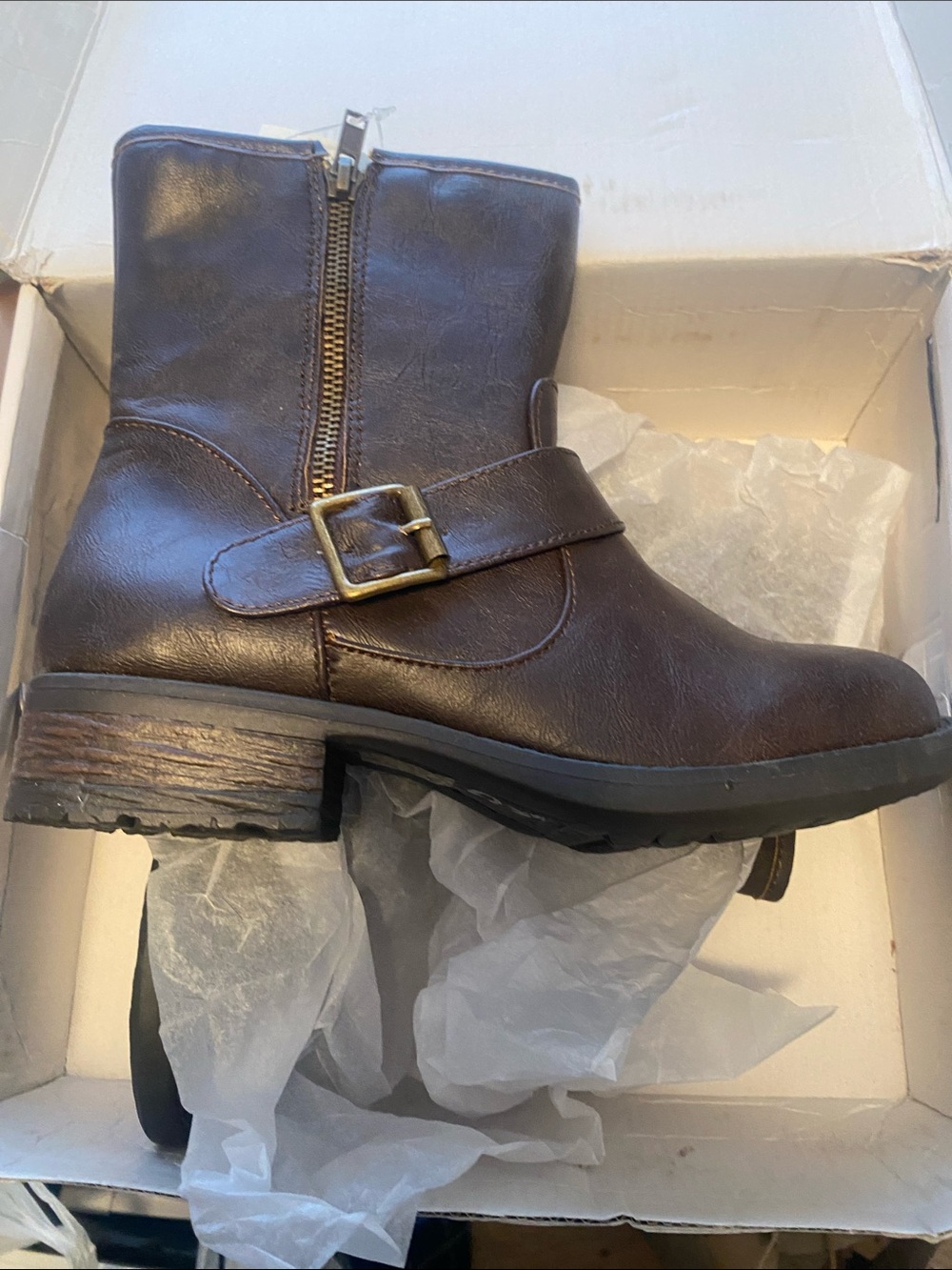 Rampage Dark Brown Leather-Look Ankle Boots with Buckle